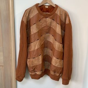 Vintage Coogi style knit sweater genuine front leather lined